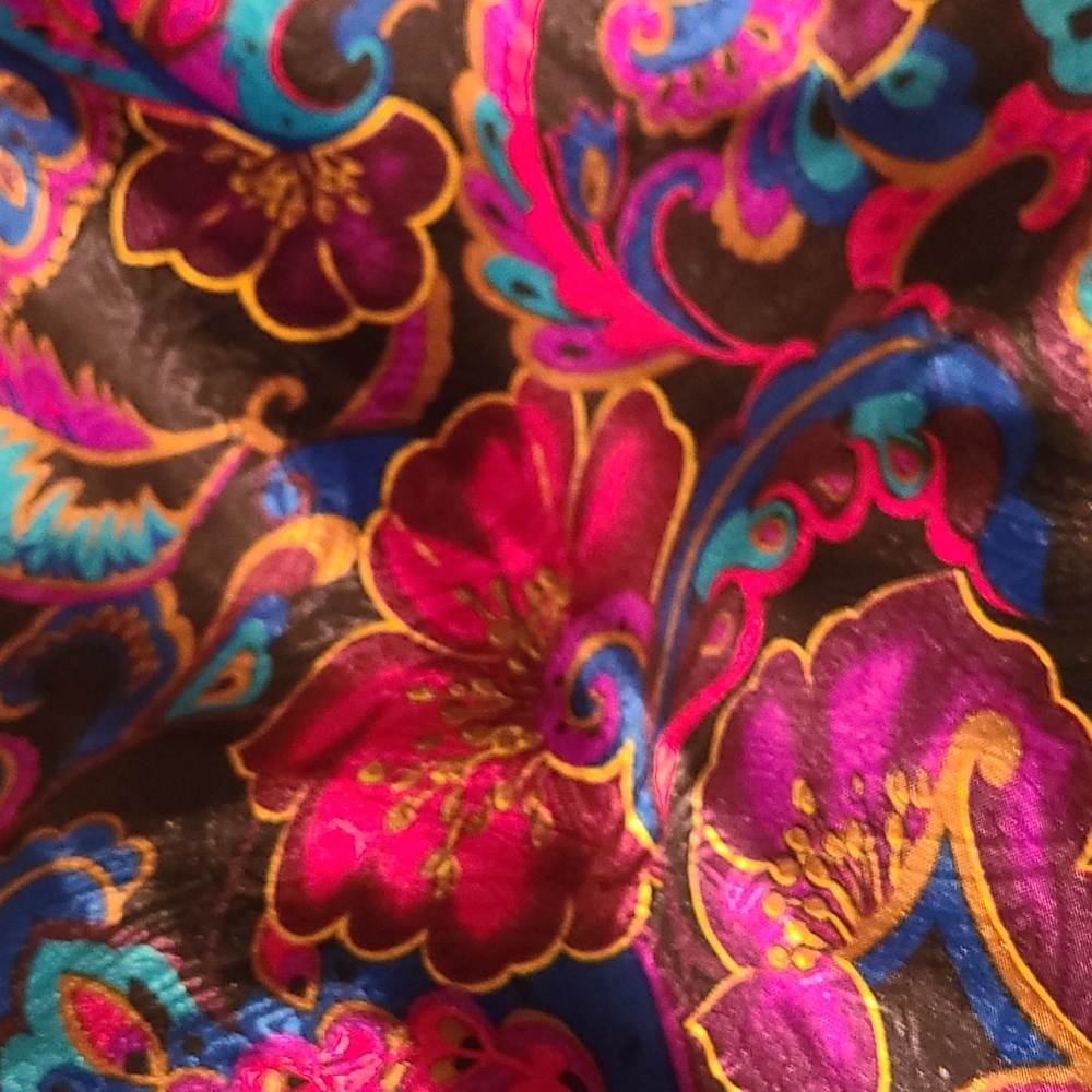Gorgeous jewel toned floral silk scarf. 31" square